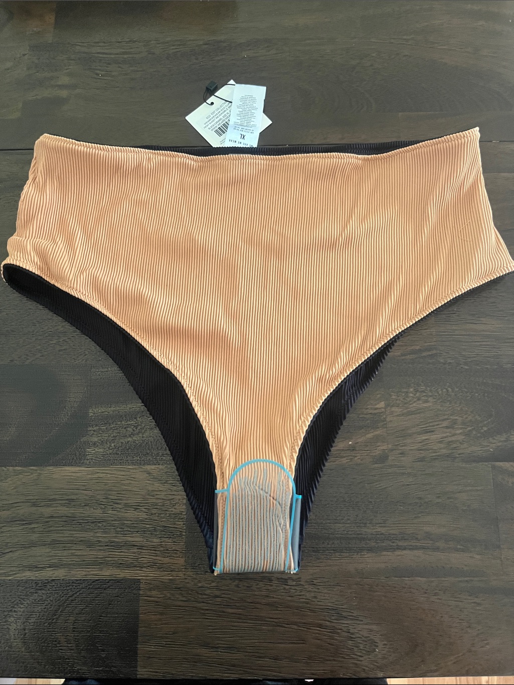 We Are We Wear Tia High Waist Reversible Bikini Brief Black Caramel Xl 16 18 Nwt — image 3 of 8